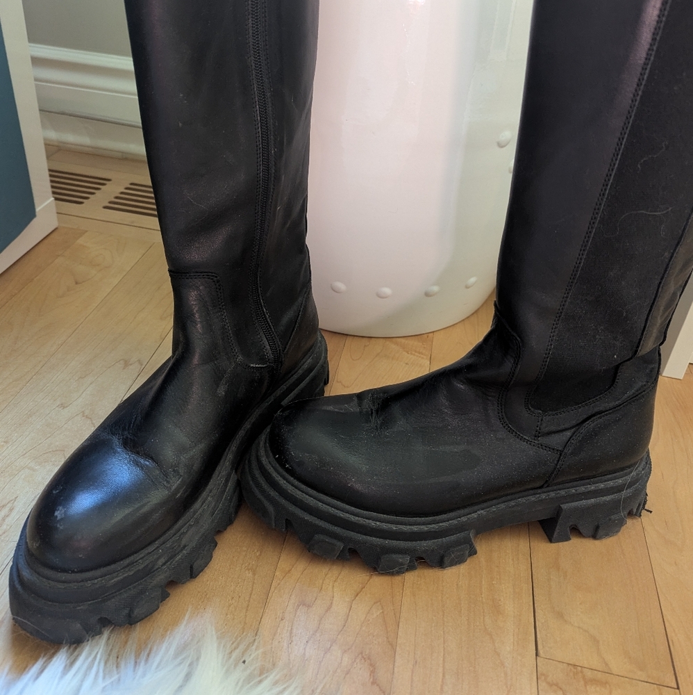 Steve Madden Women's Tall, Black Lugtread Boots